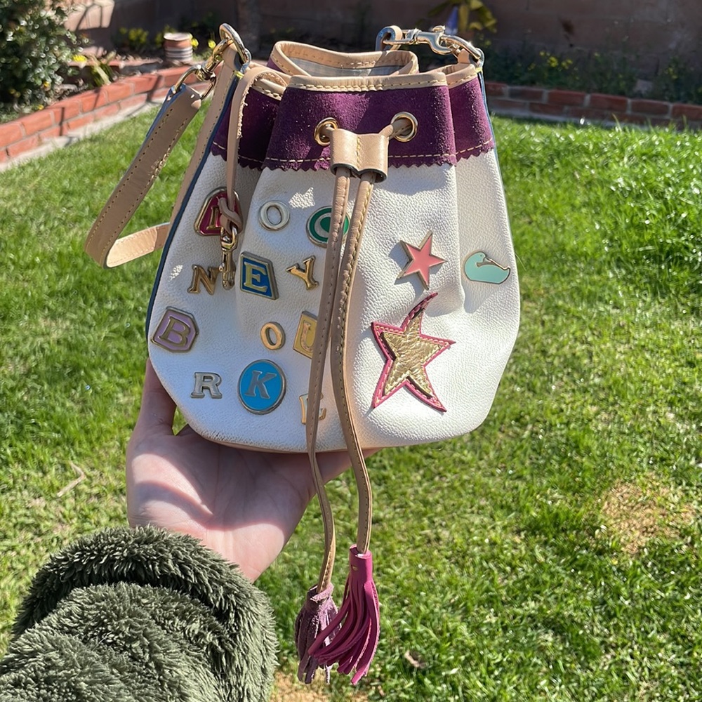 DOONEY & BOURKE White Purple Charm Letter 6 Star Mini Bucket Tote Shoulder Bag!